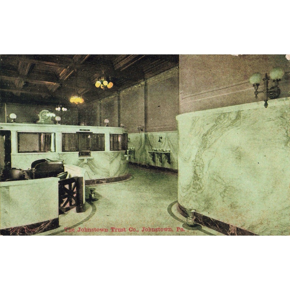 Johnstown PA Trust Co Bank Interior RPPC Postcard Marble Lobby Zimmerman